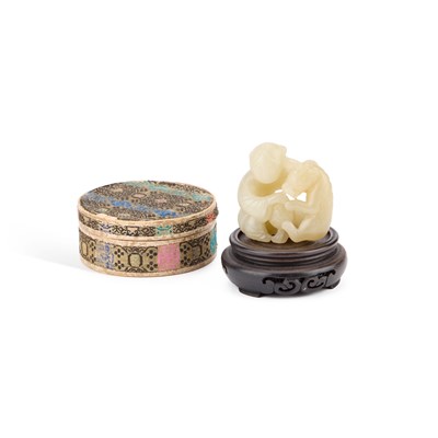 Lot 215 - A 19TH CENTURY CHINESE JADE 'BOY AND DOG' GROUP