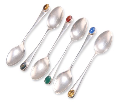 Lot 1164 - A SET OF SIX GEM-SET COFFEE SPOONS