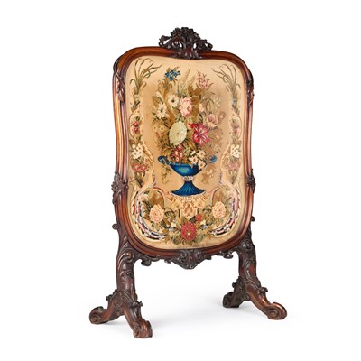 Lot 918 - A VICTORIAN WALNUT AND NEEDLEWORK FIRESCREEN