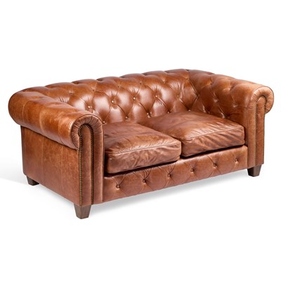 Lot 962 - A BROWN LEATHER UPHOLSTERED CHESTERFIELD SOFA