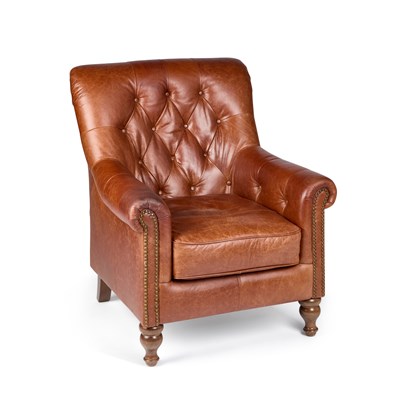 Lot 956 - A BROWN LEATHER UPHOLSTERED CHESTERFIELD ARMCHAIR