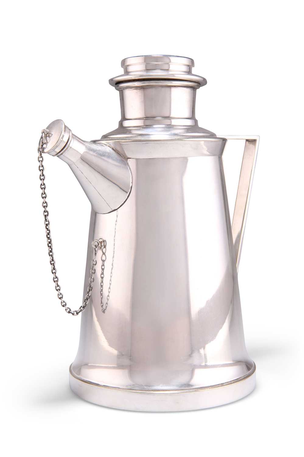 Lot 1007 - DUNHILL: AN ART DECO SILVER-PLATED MUSICAL COCKTAIL JUG
