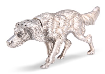 Lot 1089 - A GERMAN SILVER CONTINENTAL NOVELTY DOG PEPPERETTE