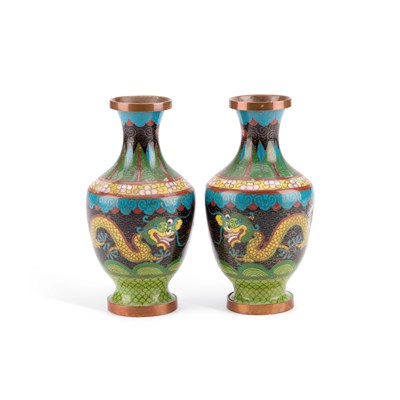 Lot 231 - A PAIR OF CHINESE CLOISONNE ENAMEL 'DRAGON' VASES