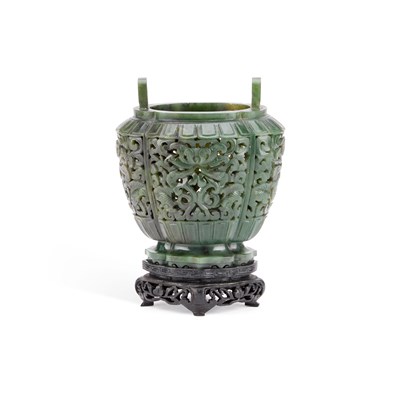 Lot 177 - A CHINESE SPINACH JADE CENSER