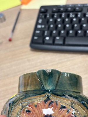 Lot 74 - WILLIAM MOORCROFT FOR JAMES MACINTYRE, A 'REVIVED CORNFLOWER' POTTERY JUG, CIRCA 1912