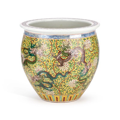 Lot 139 - A LARGE CHINESE YELLOW-GROUND PORCELAIN 'DRAGON' PLANTER