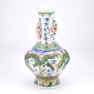 Lot 115 - A LARGE CHINESE FAMILLE ROSE MOULDED PORCELAIN VASE