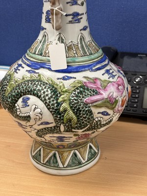 Lot 115 - A LARGE CHINESE FAMILLE ROSE MOULDED PORCELAIN VASE