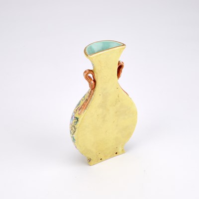 Lot 128 - A CHINESE FAMILLE ROSE WALL VASE WITH A YELLOW-GROUND