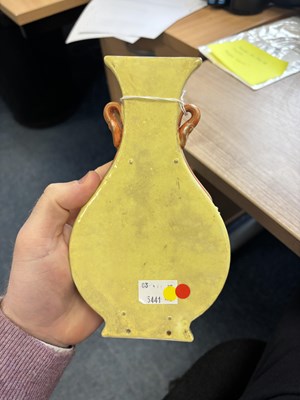 Lot 128 - A CHINESE FAMILLE ROSE WALL VASE WITH A YELLOW-GROUND