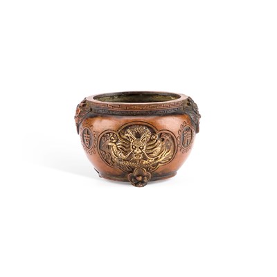 Lot 273 - A SMALL CHINESE PATINATED BRONZE CENSER