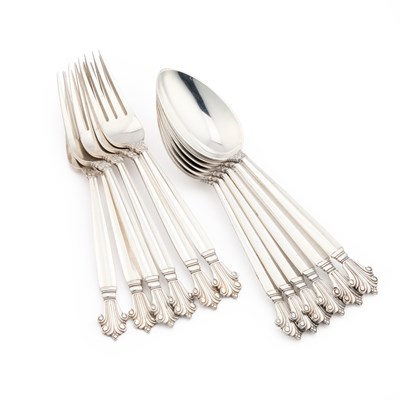 Lot 304 - JOHAN RHODE FOR GEORG JENSEN, A SET OF STERLING SILVER ACANTHUS PATTERN FLATWARE