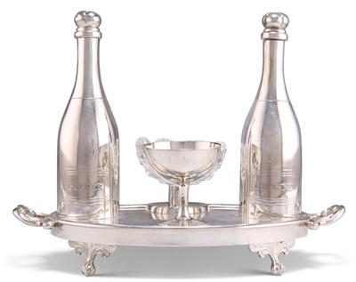 Lot 1005 - A VICTORIAN SILVER-PLATED NOVELTY EGG CRUET SET