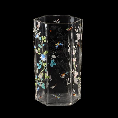 Lot 23 - AN ART NOUVEAU FRENCH ENAMELLED AND CUT GLASS VASE