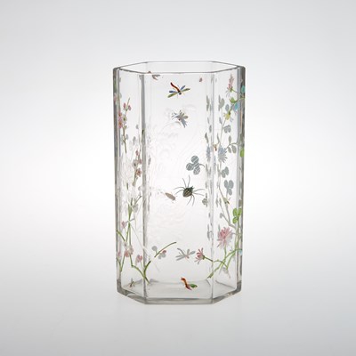 Lot 23 - AN ART NOUVEAU FRENCH ENAMELLED AND CUT GLASS VASE