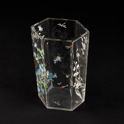 Lot 23 - AN ART NOUVEAU FRENCH ENAMELLED AND CUT GLASS VASE