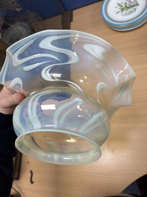Lot 22 - A LARGE ART NOUVEAU VASELINE GLASS LIGHTSHADE