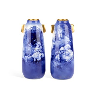 Lot 71 - A PAIR OF ROYAL DOULTON 'BLUE CHILDREN' VASES, CIRCA 1910