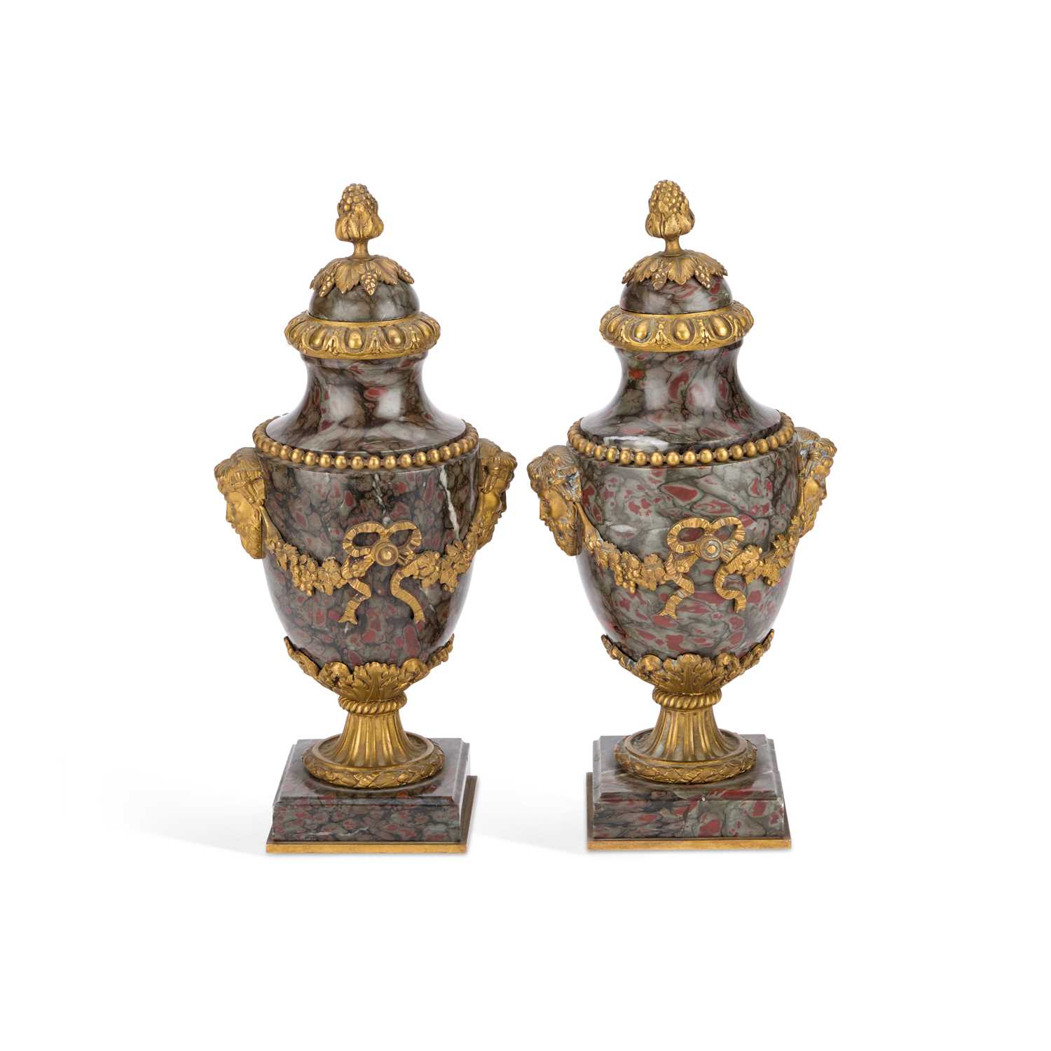 Lot 914 - A PAIR OF 19TH CENTURY FRENCH GILT-BRONZE MOUNTED MARBLE VASES