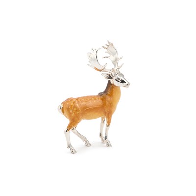 Lot 309 - AN ITALIAN SILVER AND ENAMEL MODEL OF A STAG