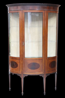 Lot 429 - AN EDWARDIAN INLAID MAHOGANY DEMILUNE VITRINE