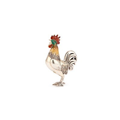 Lot 304 - AN ITALIAN SILVER AND ENAMEL MODEL OF A COCKEREL