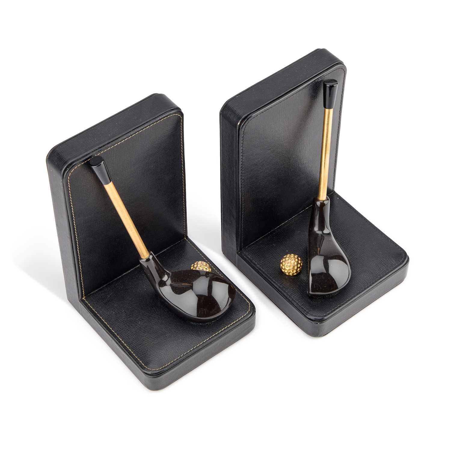Lot 353 - A PAIR OF ASPREY LEATHER 'GOLF' BOOKENDS