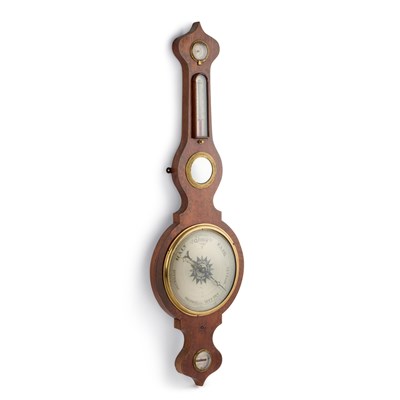 Lot 276 - A 19TH CENTURY ROSEWOOD ONION-TOP BAROMETER