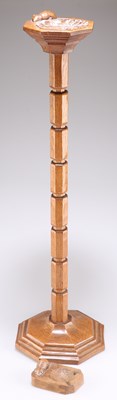 Lot 432 - ROBERT THOMPSON OF KILBURN, A MOUSEMAN OAK SMOKER'S STAND STAND AND ANOTHER ASHTRAY