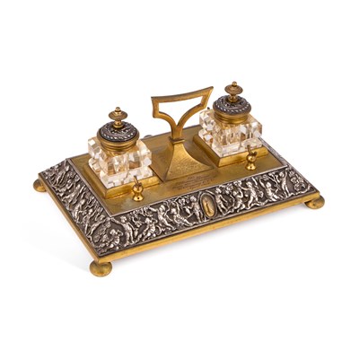 Lot 202 - A 19TH CENTURY GILT-METAL AND ELECTROTYPE INKSTAND