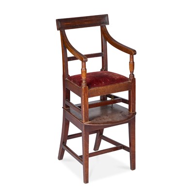 Lot 1113 - A 19TH CENTURY MAHOGANY CHILD'S CHAIR ON STAND