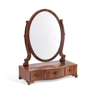 Lot 1132 - A GEORGE III STRING-INLAID MAHOGANY TOILET MIRROR