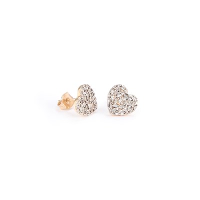 Lot 746 - A PAIR OF 9 CARAT GOLD DIAMOND HEART CLUSTER STUD EARRINGS