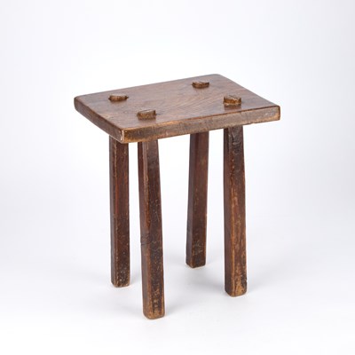 Lot 1070 - A PRIMITIVE ASH AND OAK STOOL