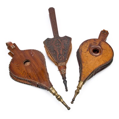 Lot 1139 - THREE PAIRS OF 19TH CENTURY BELLOWS