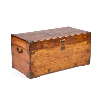 Lot 1029 - A 19TH CENTURY BRASS-MOUNTED CAMPHOR WOOD CAMPAIGN CHEST