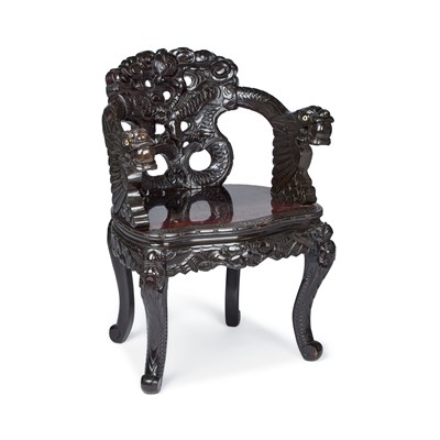 Lot 1114 - A CHINESE CARVED 'DRAGON' CHAIR