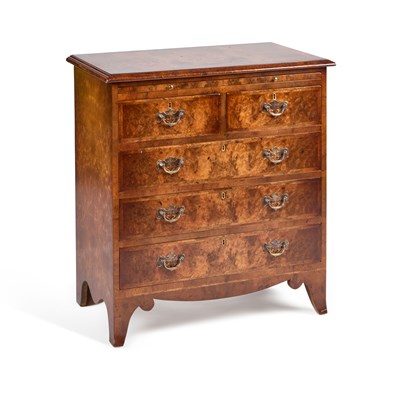 Lot 1035 - A GEORGIAN STYLE BURR WALNUT CHEST OF DRAWERS