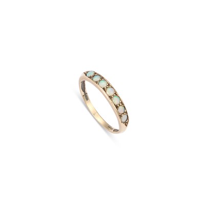 Lot 793 - A 9 CARAT GOLD OPAL HALF HOOP RING