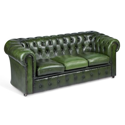 Lot 1084 - A GREEN LEATHER THREE-SEATER CHESTERFIELD SOFA