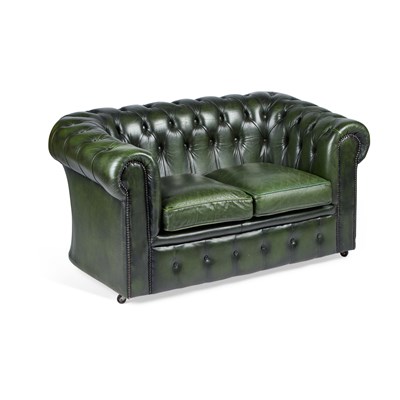 Lot 1064 - A GREEN LEATHER TWO-SEATER CHESTERFIELD SOFA