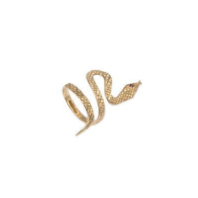 Lot 738 - A 9 CARAT GOLD SNAKE RING