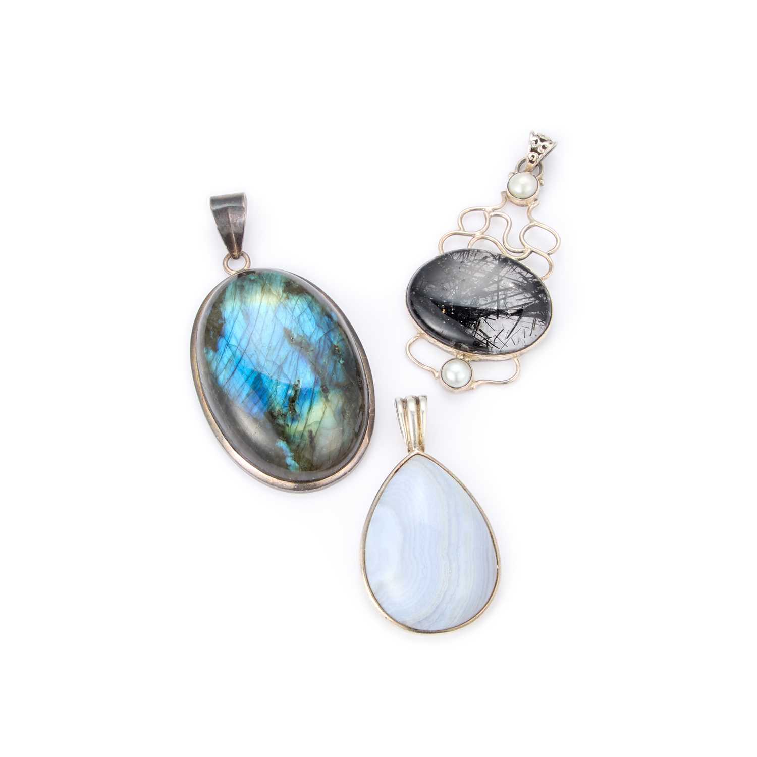 Lot 710 - THREE LARGE GEMSTONE PENDANTS