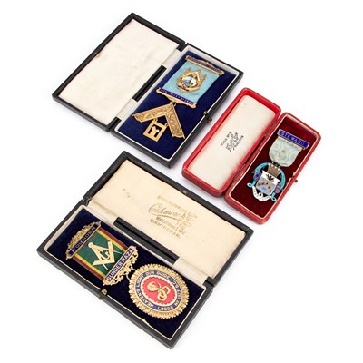 Lot 24 - THREE SILVER-GILT AND ENAMEL MASONIC JEWELS