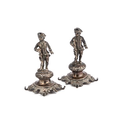 Lot 285 - A PAIR OF 19TH CENTURY CONTINENTAL CAST SILVER FIGURES