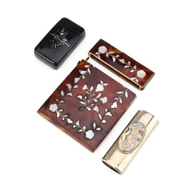 Lot 882 - A VICTORIAN MOTHER-OF-PEARL INLAID TORTOISESHELL CARD CASE