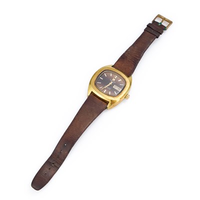 Lot 614 - A GENTS GOLD PLATED TISSOT STRAP WATCH