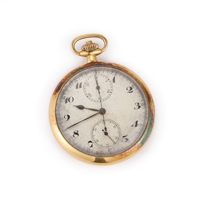 Lot 582 - AN 18CT GOLD OPEN FACE CHRONOGRAPH POCKET WATCH