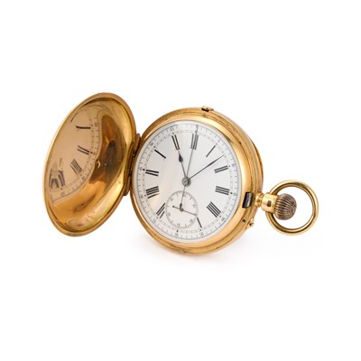 Lot 646 - AN 18CT GOLD FULL HUNTER CHRONOGRAPH POCKET WATCH